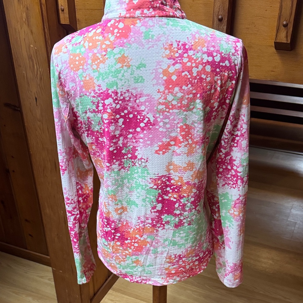 IBKUL Size Medium M golf  Pink white Green Long Sleeve polo Top shirt - Picture 9 of 12